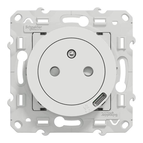 Vignette 2 produit Odace - prise de courant affleurante - 2P+T - avec USB C puissance 10.5W en 1 poste - blanc  brillant - fixation par vis -  raccordement: 1 x 1.5  2 x 4 mm souple / rigide / multibrin - 16 A - 250VCA 50 Hz - NF - IK04 - IP21D | Ref : S520089