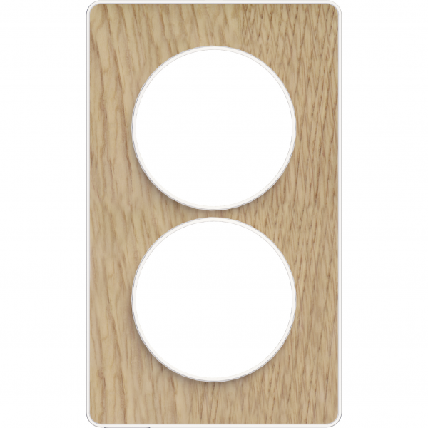 Vignette 2 produit Odace Touch, plaque Bois naturel avec liser Blanc 2 postes verticaux 57mm | Ref : S520814N