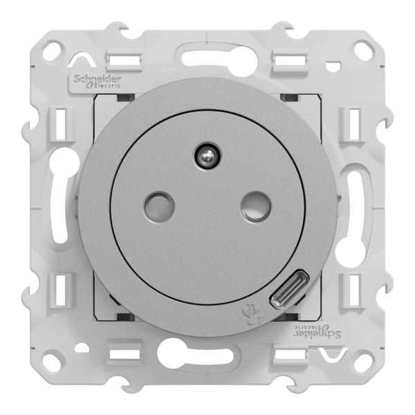 Vignette 2 produit Odace - prise de courant affleurante - 2P+T - avec USB C puissance 10.5W en 1 poste - Aluminum - fixation par vis - Raccordement : 1 x 1.5?2 x 4 mm² souple / rigide / multibrin - bornes vis - 16 A - 250VCA 50 Hz - NF - IK04 - IP21D | Ref : S530089