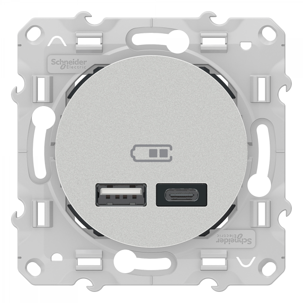Vignette 2 produit Odace - prise USB double - type A+C - Alu - 5 Vcc - 2,4A | Ref : S530401