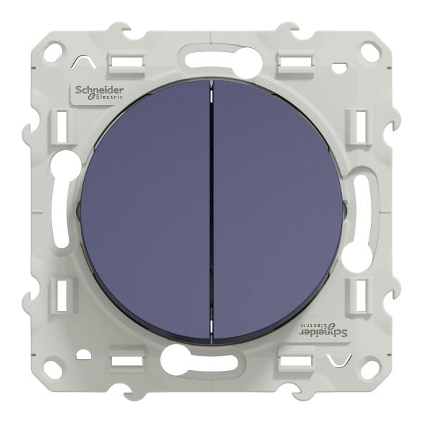 Vignette 2 produit Odace - double va-et-vient - bleu cobalt - fixation par vis - 6 bornes automatiques - 10AX - 250V CA 50 Hz - IK04 - IP21 D - livr avec cache de protection peinture - certifi NF | Ref : S550214