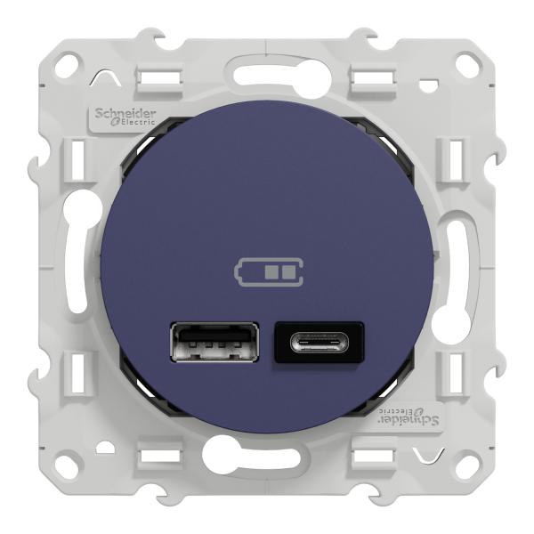 Vignette 2 produit Odace - prise USB double - type A+C - en 1 poste - bleu cobalt - 5 Vcc - 2.4A | Ref : S550401