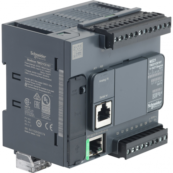 Vignette 2 produit Modicon M221, contrôleur 16E/S PNP, port Ethernet+série, 24VCC | Ref : TM221CE16T