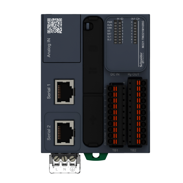 Vignette 2 produit Modicon M221 Book, contrleur 16E/S relais, 2 ports srie, 24VCC, ressort | Ref : TM221M16RG