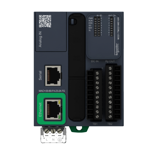 Vignette 2 produit Modicon M221 Book, contrleur 16E/S PNP, 2 ports srie, 24VCC, vis | Ref : TM221M16T