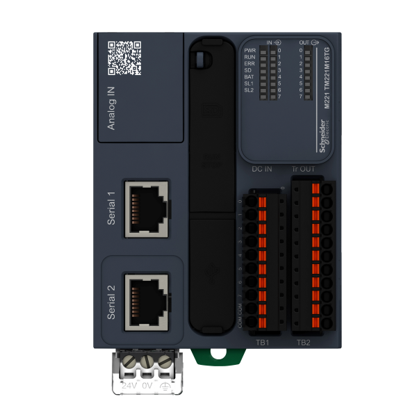 Vignette 2 produit Modicon M221 Book, contrleur 16E/S PNP, 2 ports srie, 24VCC, ressort | Ref : TM221M16TG