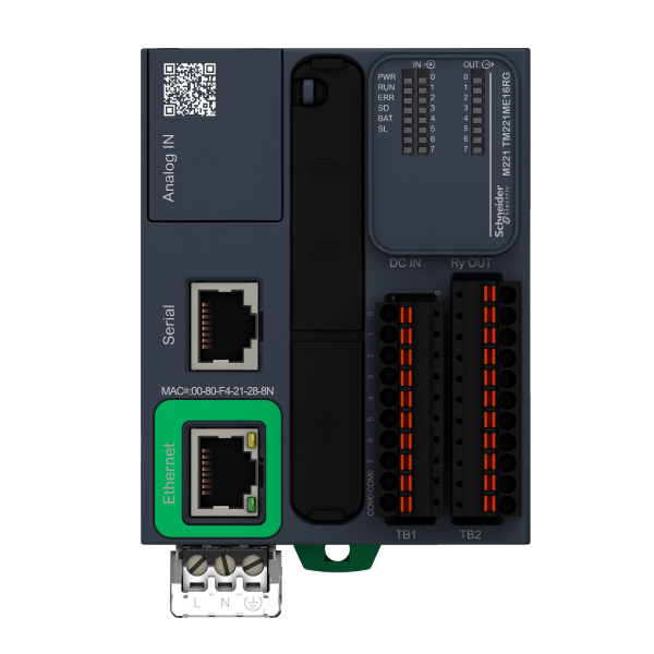 Vignette 2 produit Modicon M221 Book, contrleur 16E/S relais, port Ethernet+srie, 24VCC, ressort | Ref : TM221ME16RG