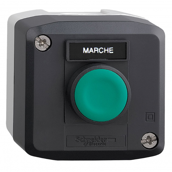 Vignette 2 produit Harmony XAL - boite 1 bouton poussoir affleur vert 22 - 1F - tiquet 'MARCHE' | Ref : XALD101