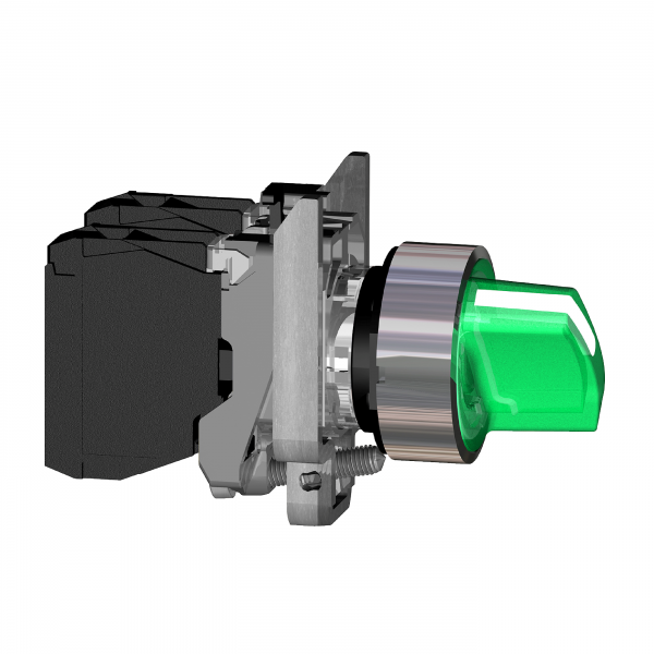 Vignette 2 produit Harmony XB4 - bouton à manette lumin - Ø22 - 3 pos fix - vert - 1O+1F - 24V | Ref : XB4BK133B5