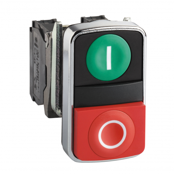 Vignette 2 produit Harmony bt-pous 22 double touche, ressort de rappel vert + rouge IP66, IP69 K | Ref : XB4BL73415