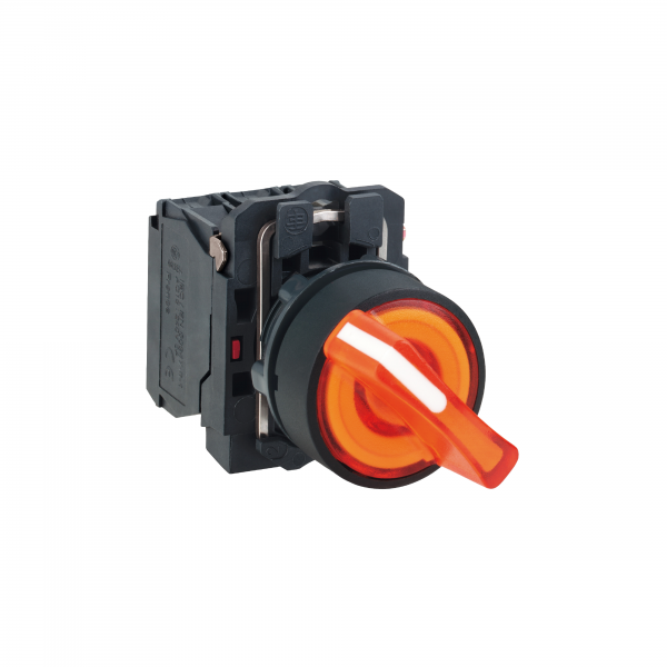 Vignette 2 produit Harmony XB5 - bouton à manette lum - Ø22 - 2 pos fix - orange - 1O+1F - 230V | Ref : XB5AK125M5
