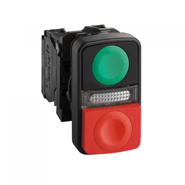 Vignette 2 produit Harmony bt-pous 22 double touche, ressort rap vert+rouge, lum jaune 24V IP66 | Ref : XB5AW73731B5