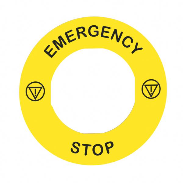 Vignette 2 produit Harmony tiquette circulaire 60mm jaune logo EN13850 EMERGENCY STOP pr ZBZ3605 | Ref : ZBY9330T     