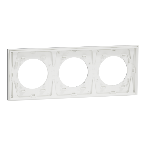 Vignette 3 produit Ref : S910706 | New Odace  Mtal - plaque de finition 3 postes - effet Titane support blanc