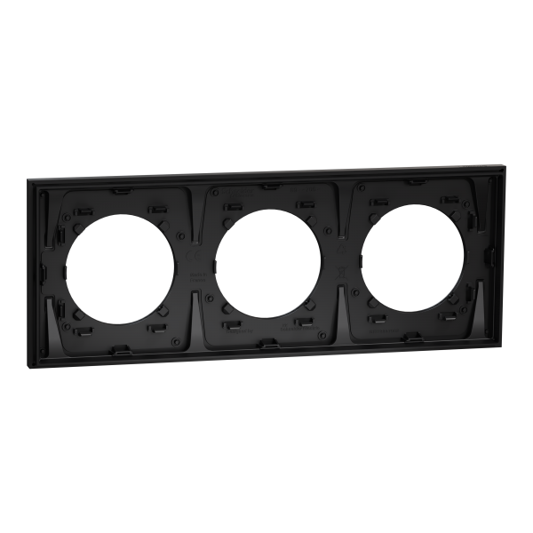 Vignette 3 produit Ref : S912706 | New Odace  Mtal - plaque de finition 3 postes - effet Perle Noire support noir