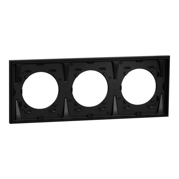 Vignette 3 produit Ref : S913706 | New Odace  Mtal - plaque de finition 3 postes - effet Aluminium support noir
