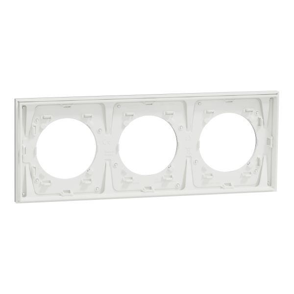 Vignette 3 produit Ref : S914706 | New Odace  Mtal - plaque de finition 3 postes - effet Aluminium support blanc