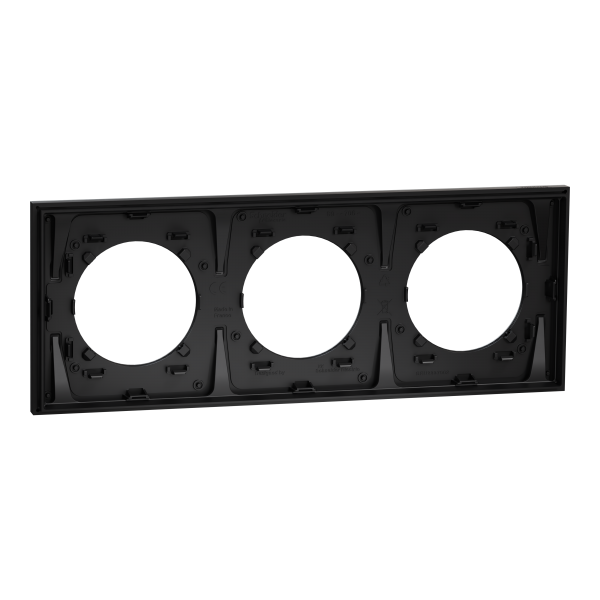 Vignette 3 produit Ref : S915706 | New Odace  Mtal - plaque de finition 3 postes - effet Titane support noir