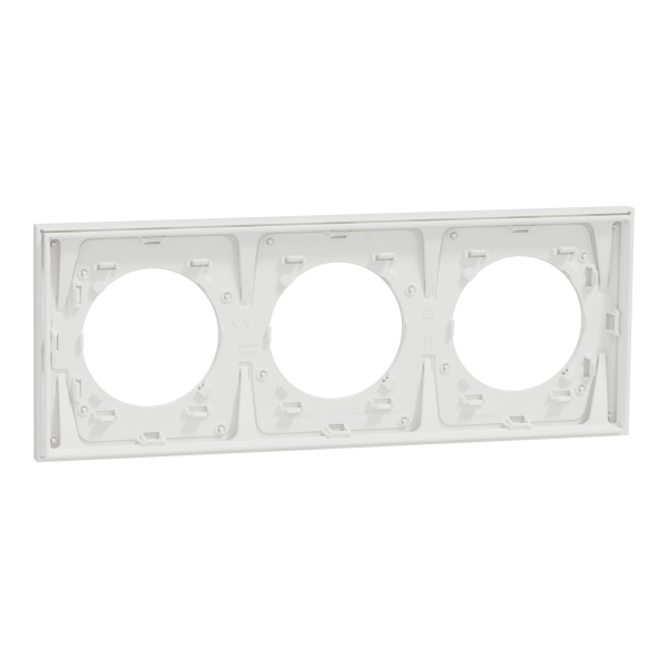 Vignette 3 produit Ref : S917706 | New Odace  Mtal - plaque de finition 3 postes - effet Cramique Blanc support blanc