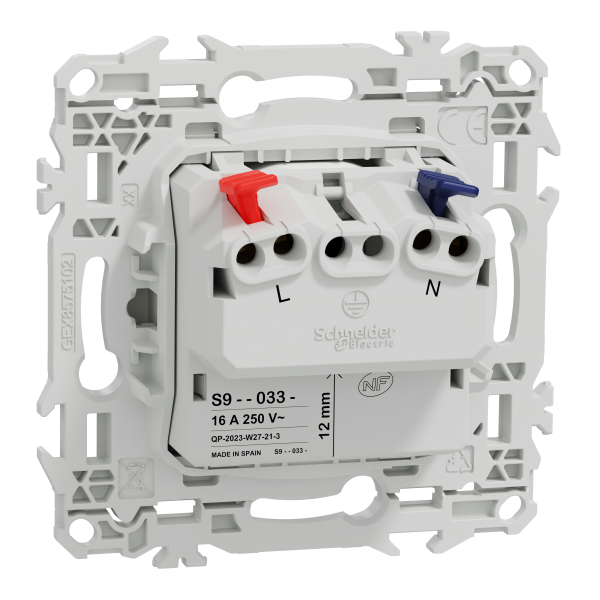 Vignette 3 produit Ref : S920033 | New Odace  - prise 2P affleurante - bornes automatiques - blanc craie