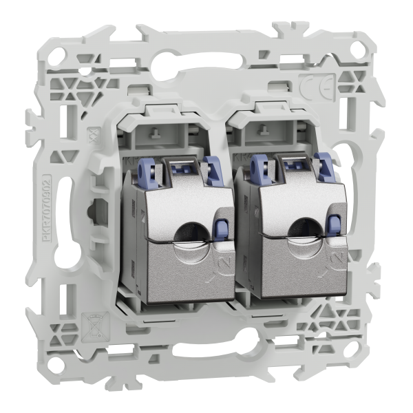 Vignette 3 produit Ref : S920486 | New Odace  - prise double RJ45 - Cat6 STP grade 2TV min  grade 3TV - blanc craie
