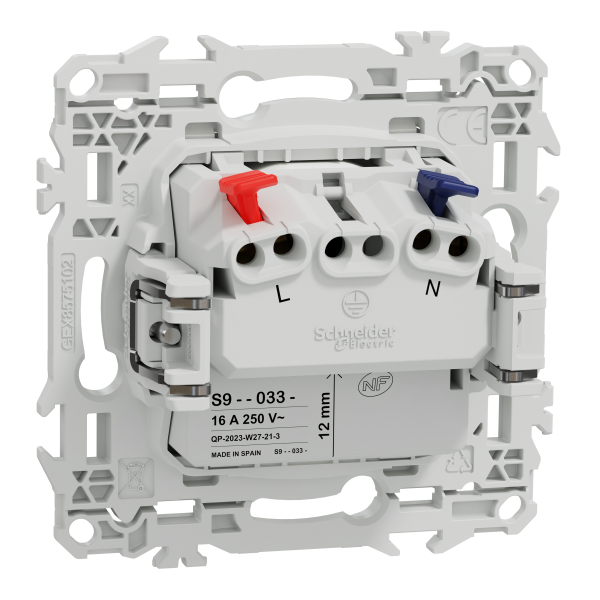 Vignette 3 produit Ref : S925033 | New Odace  - prise 2P affleurante avec griffes - bornes automatiques - blanc craie