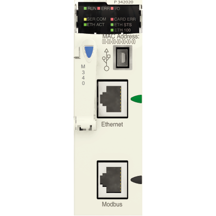 Vignette 3 produit Ref : BMXP342020    | Modicon M340 - processeur - 1024 E/S TOR 256 E/S ANA - 1Modbus - 1Ethernet