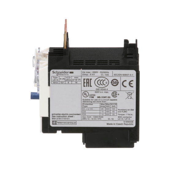 Vignette 3 produit Ref : LR2K0312 | TeSys LR - relais de protection thermique moteur - 3,7..5,5A - classe 10A