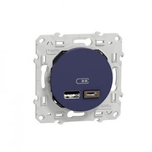 SCHNEIDER ELECTRIC Odace - prise usb double - type a+c - en 1 poste - bleu cobalt - 5 vcc - 2.4a S550401