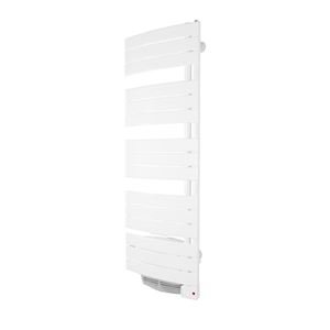 Photo Radiateur sèche-serviettes - Nefertiti pivotant mât à gauche ventilo 1500W blanc + 1 commande déport | Ref : 850315