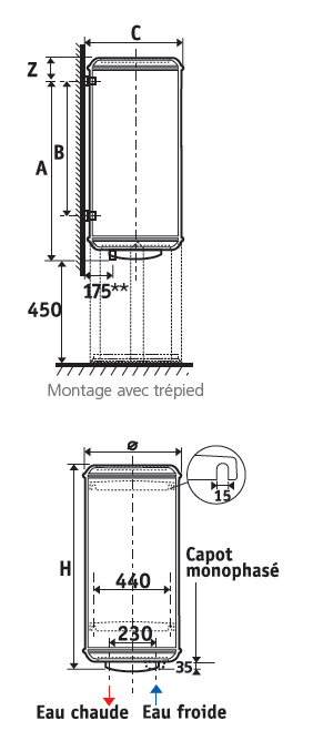 Vignette 3 produit Ref : 153105 | Chauffe-eau électrique Zénéo ACI Hybride vertical mural 050L