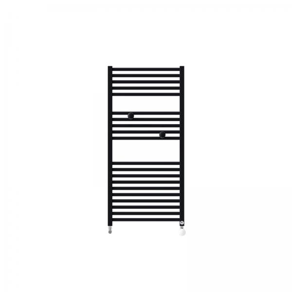 Photo Radiateur sèche-serviettes Riva 4 Eau Chaude 487W noir raccordement sur les collecteurs | Ref : 471612