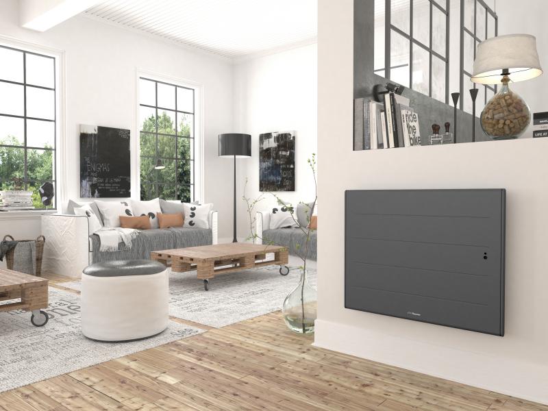 Vignette 2 produit Radiateur chaleur douce - Ovation 3 horizontal gris ardoise 0750W - Corps de chauffe ractif. connect. pilotage intelligent. dtection d\'occupation. dtection de fentre ouverte et ferme | Ref : 480204