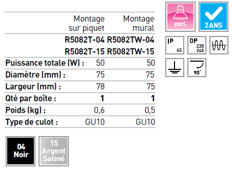 Vignette 2 produit LUMINAIRE INIS GU10 MURAL AVEC TTE CONIQUE R?GLABLE, ARGENT SATIN? | Ref : R5082TW-15