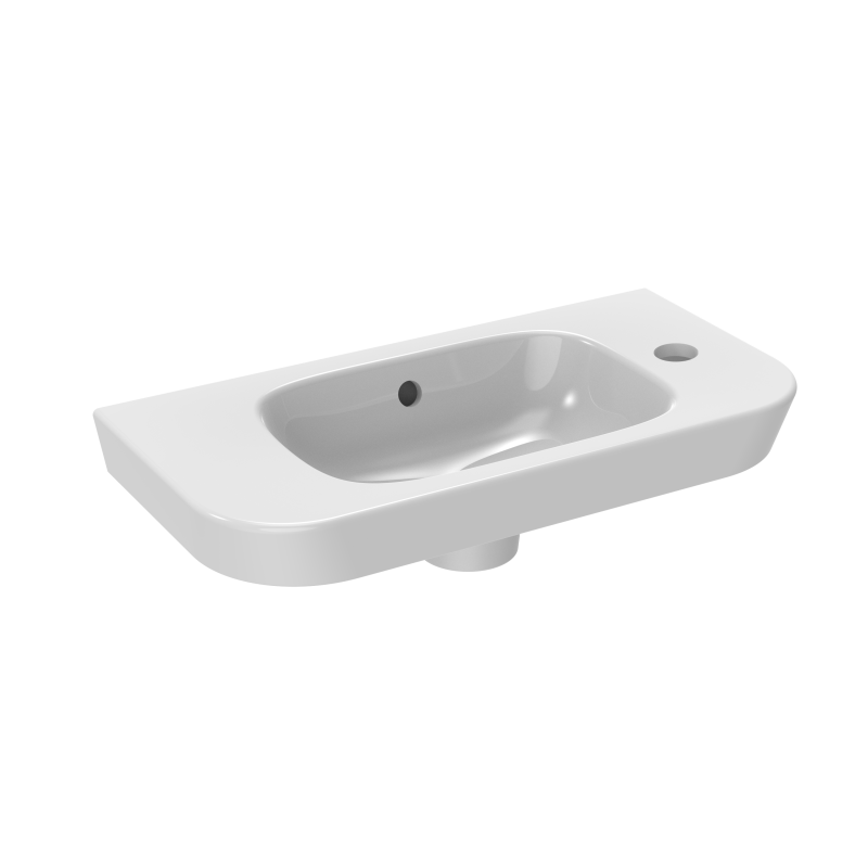 Photo Lave mains mural gain de place 50x25cm
Avec trop plein et percement robinetterie  gauche | Ref : LVM2205