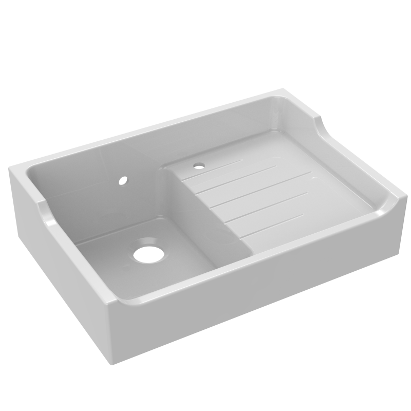 Photo Evier timbre d\'office cramique 1 cuve 90x60cm blanc | Ref : TBO2209