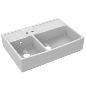 JURASSIENNE DE CERAMIQUE FRANCAISE Evier timbre d'office cramique 2 cuves 90x60cm blanc TBO2214