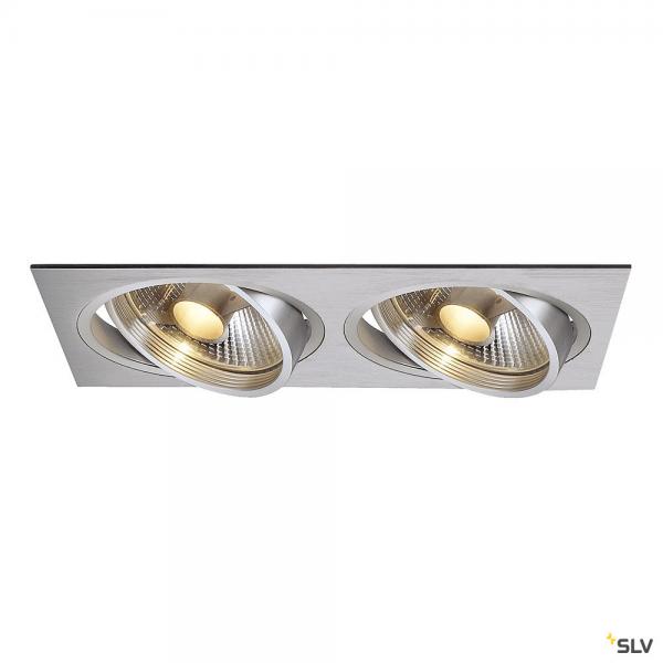 Photo NEW TRIA 300, encastr de plafond intrieur, double, alu bross, GU10/QPAR111, 2x 75W max, clips ressorts | Ref : 111382       