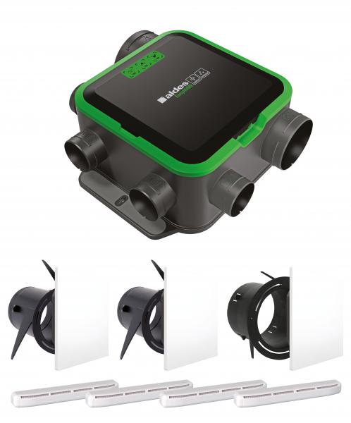 Photo Kit VMC simple flux EasyHOME PureAIR COMPACT Premium livr avec 3 grilles ColorLINE et 4 entres d'airs filtrantes AirFILTER | Ref : 11033060