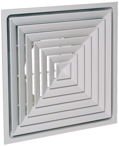 Photo Diffuseur carr� fixe 4 directions avec plenum pour dalle plafond 600x600 mm SF 704 TP - D200 - Soufflage - Ossature TBar - Acier peint �poxy blanc RAL9010 30% - Fixation non apparente - Accessoire : registre | Ref : 11051087