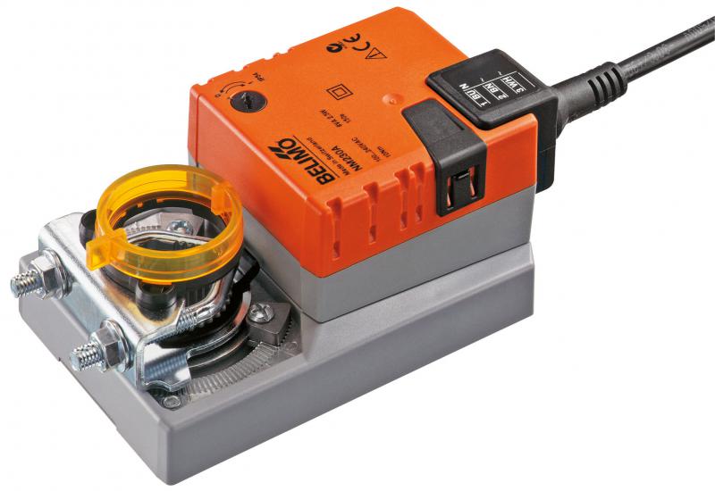 Photo Servomoteur Belimo NM 230A Tout ou Rien sans ressort de rappel 3 points - 10 Nm - AC 230V - Temps de course 150 s / 90 - IP54 - Raccordement Cble 1 m PVC - Sens rotation slectionnable | Ref : 11055061