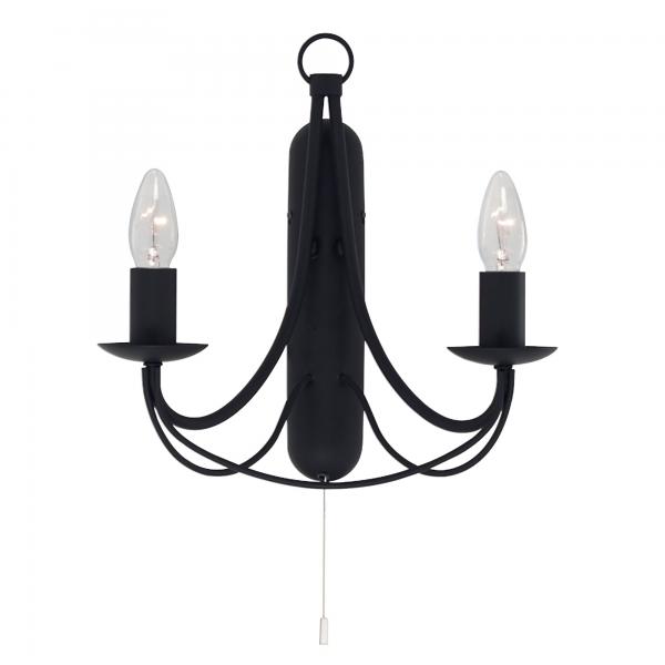 Photo MAYPOLE  2LT NOIR W/IRON WALL BRKT | Ref : 6342-2BK