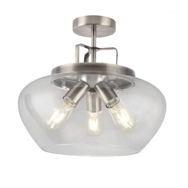 Photo BOULE 3LT Plafonnier, SATIN Argent/Clair | Ref : 8973-3SS