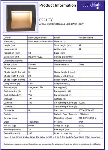 Vignette 3 produit Ref : 0221GY | ANKLE OUTDOOR SMALL LED, DARK GREY