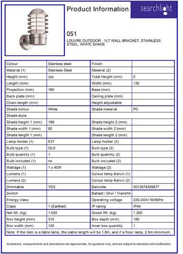 Vignette 3 produit Ref : 051 | LOUVRE OUTDOOR - 1LT WALL BRACKET, STAIN