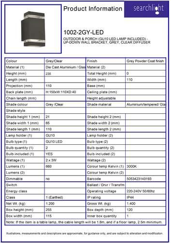 Vignette 3 produit Ref : 1002-2GY-LED | OUTDOOR & PORCH (GU10 LED LAMP INCLUDED)