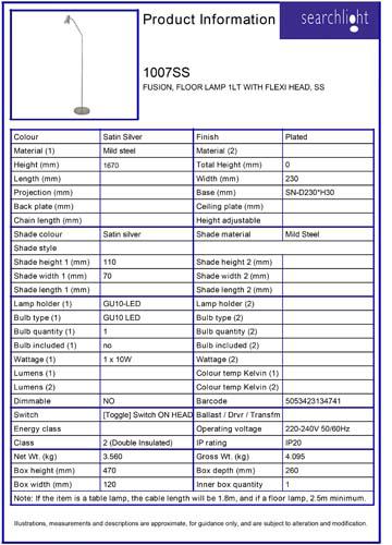 Vignette 3 produit Ref : 1007SS | FUSION, FLOOR LAMP 1LT WITH FLEXI HEAD,