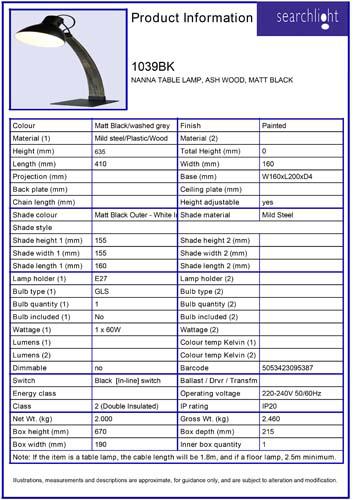 Vignette 3 produit Ref : 1039BK | KA ORDERING       NANNA TABLE LAMP, ASH