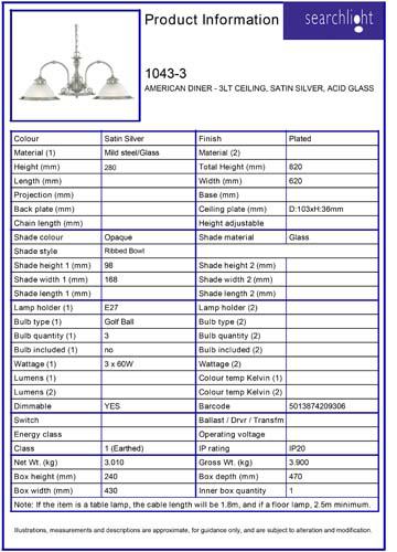 Vignette 3 produit Ref : 1043-3 | AMERICAN DINER - 3LT CEILING, SATIN Arge