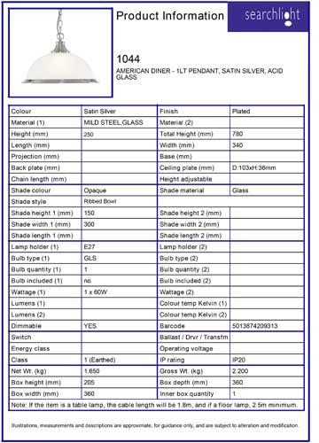 Vignette 3 produit Ref : 1044 | AMERICAN DINER - 1LT Suspension, SATIN A